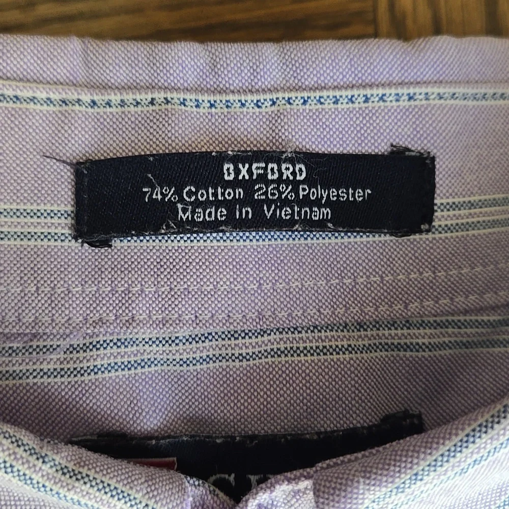 Chaps Oxford button down long sleeve shirt lavender stripe, 17-17.5, 34/35